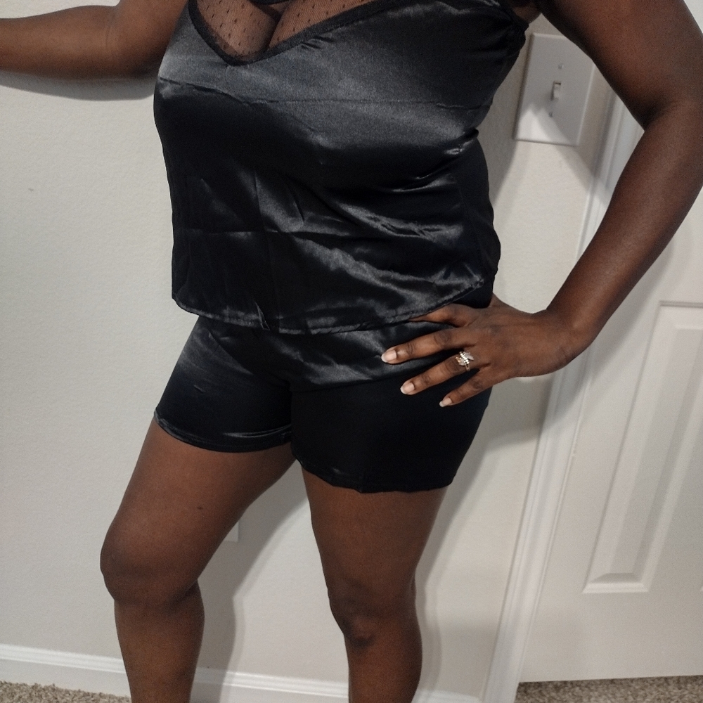 Two piece Satan silk feel shorts rumper short open back African short set & more